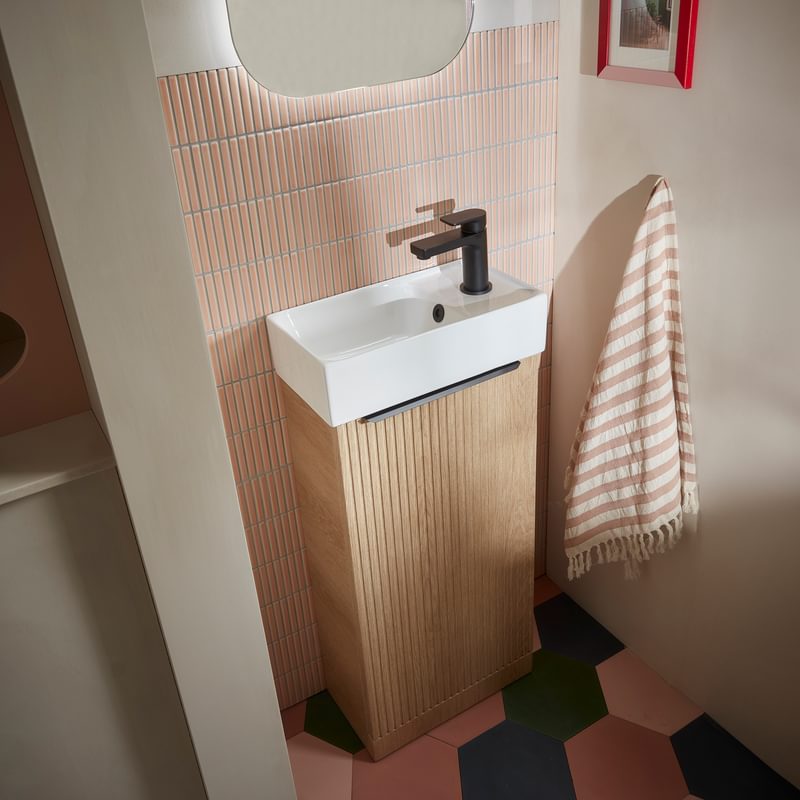 Alto Swiss Oak Fluted Cloakroom Iso Lifestyle Alto Swiss Oak Fluted Cloakroom Iso Lifestyle
