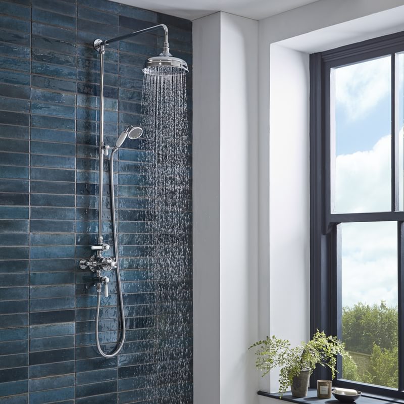 Ashton Exposed Shower System Water On Lifestyle Ashton Exposed Shower System Water On Lifestyle