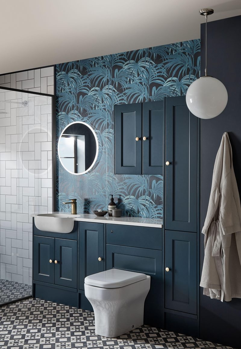 Burford Derwent Blue Motif Basin and Brass Tap lifestyle Burford Derwent Blue Motif Basin and Brass Tap lifestyle