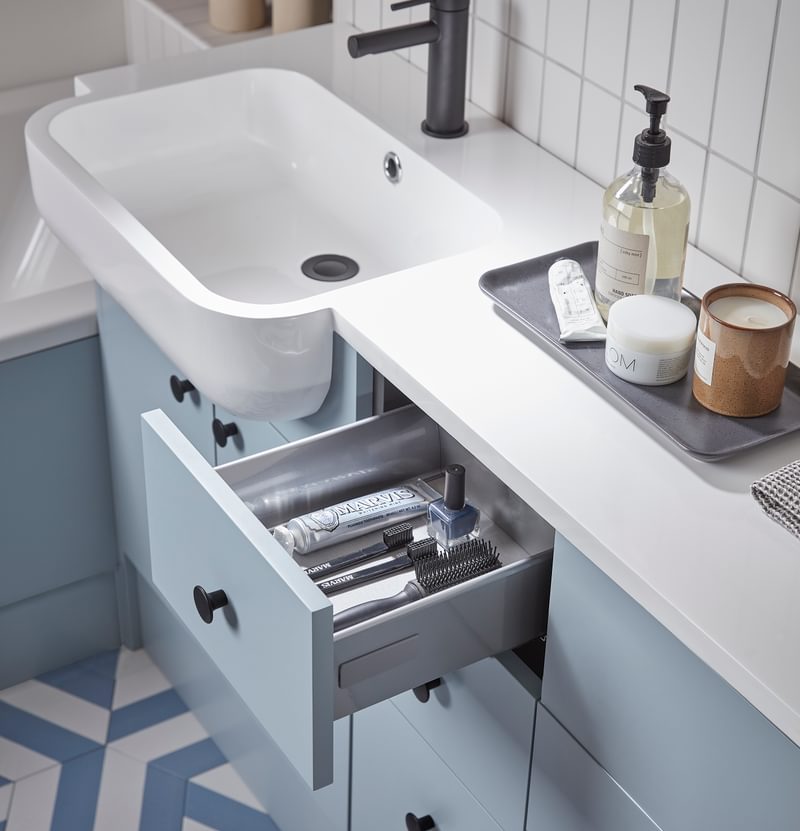 Calm Mineral Blue drawer open Detail Calm Mineral Blue drawer open Detail
