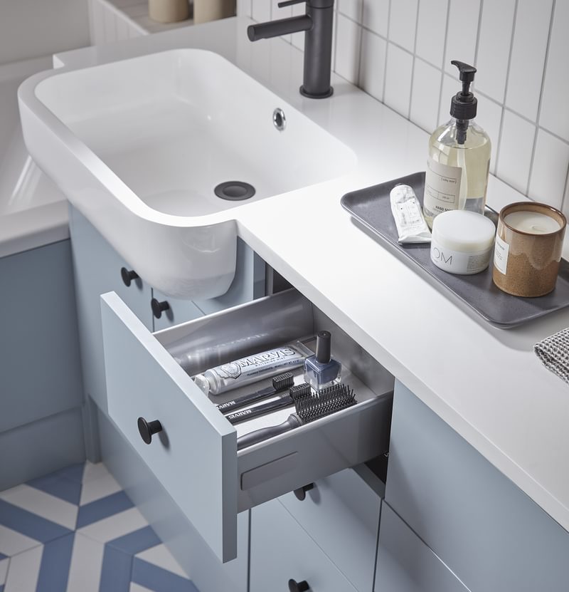 Calm Mineral Blue drawer open Detail Calm Mineral Blue drawer open Detail