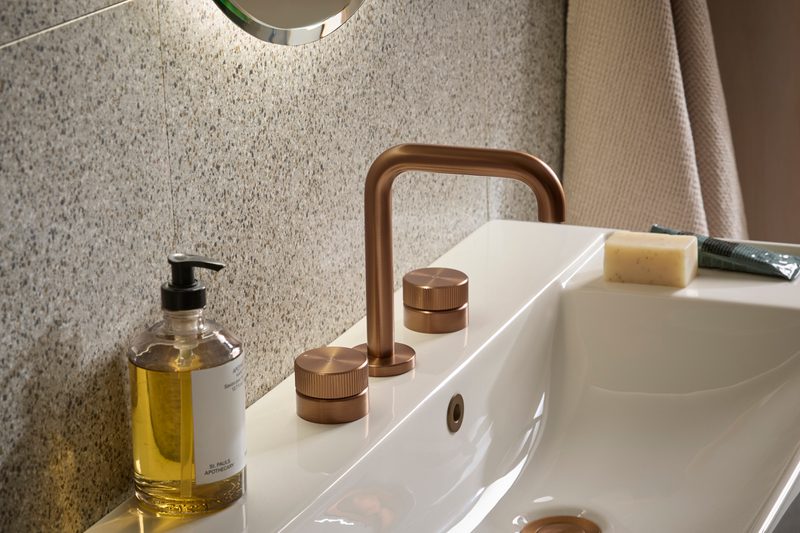 Faber Brushed Bronze 3 Tap Hole Basin Mixer Tap Lifestyle Faber Brushed Bronze 3 Tap Hole Basin Mixer Tap Lifestyle