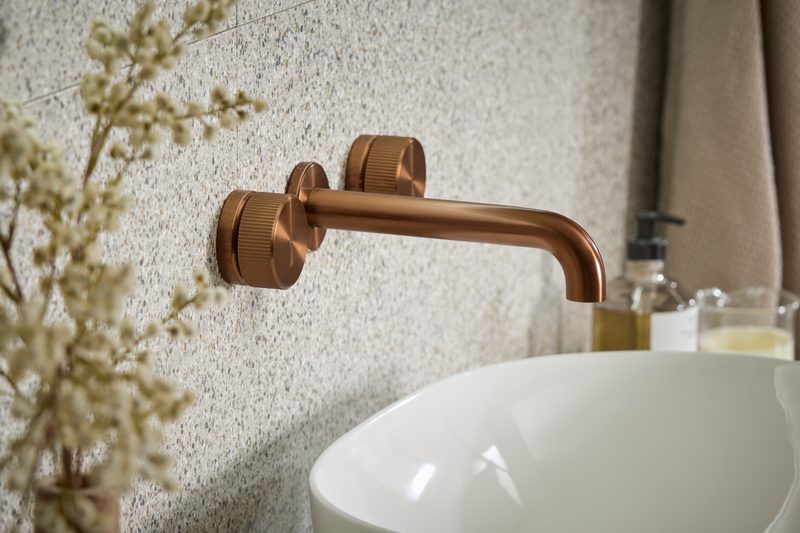 Faber Brushed Bronze Wall Mounted Tap Lifestyle Faber Brushed Bronze Wall Mounted Tap Lifestyle