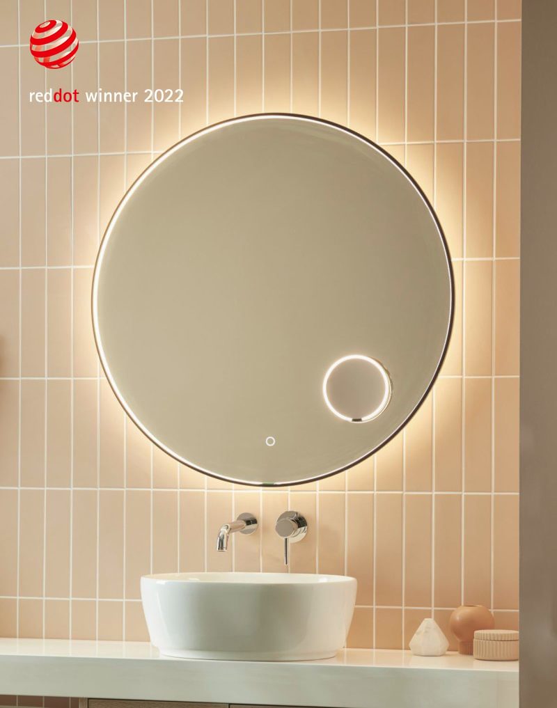 Loop Mirror vanity in position lifestyle2 logo Loop Mirror vanity in position lifestyle2 logo