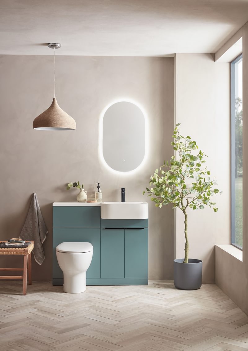 Match 1000mm RH Viridian Green with Beta Pill mirror black handles Match 1000mm RH Viridian Green with Beta Pill mirror black handles