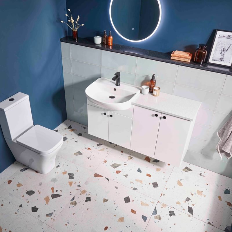 Muse Gloss White wall hung top down lifestyle Muse Gloss White wall hung top down lifestyle