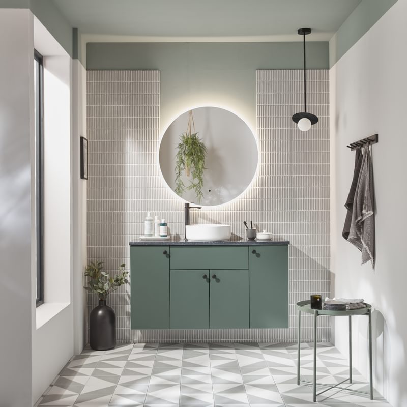 Muse Nordic Green Radar Semi Countertop Basin Front On Lifestyle Muse Nordic Green Radar Semi Countertop Basin Front On Lifestyle