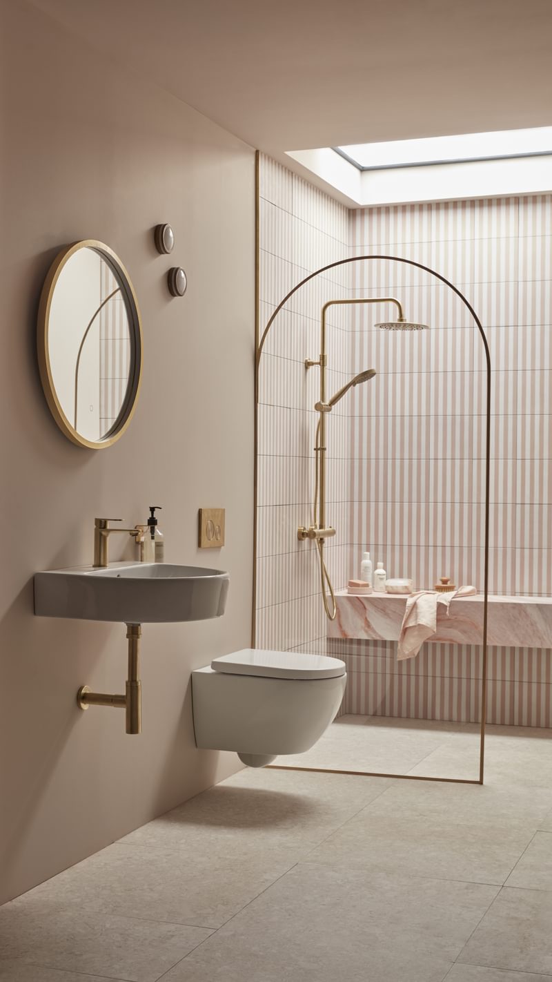 Pink small bathroom lifestyle 2 with props Pink small bathroom lifestyle 2 with props