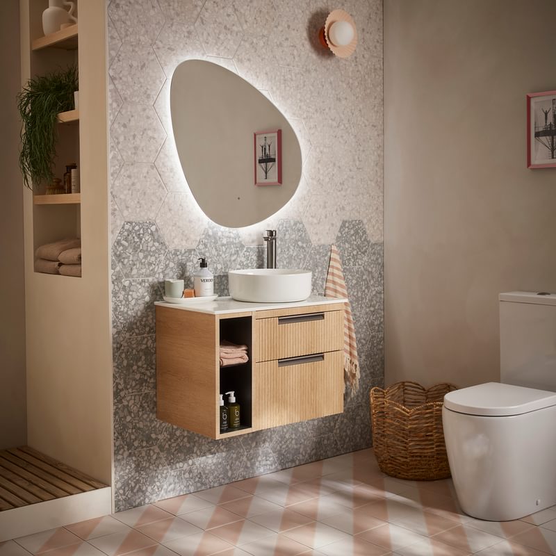 Platform 700mm Oak Fluted Iso Lifestyle Platform 700mm Oak Fluted Iso Lifestyle