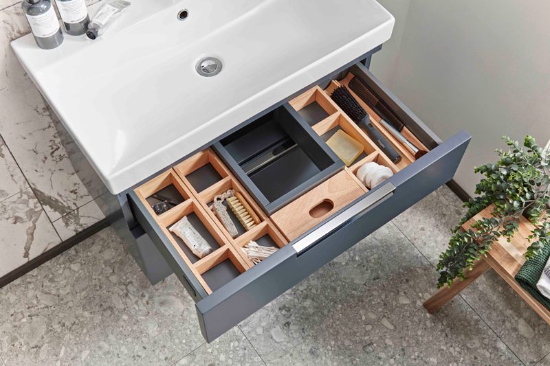 Platform midnight grey 700mm wallmounted drawer detail Platform midnight grey 700mm wallmounted drawer detail