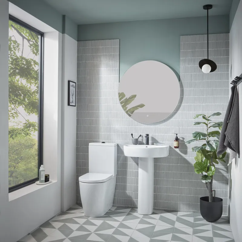 Sky Fully Enclosed Pan Seat with Pedestal Basin Mirror Off Lifestyle Sky Fully Enclosed Pan Seat with Pedestal Basin Mirror Off Lifestyle