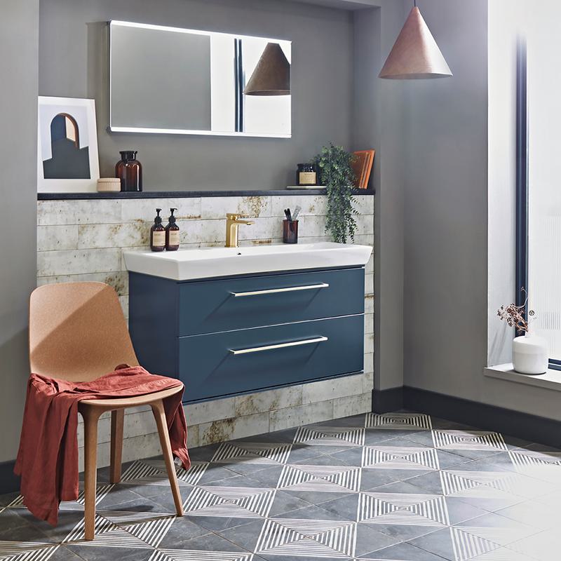 Square Inlay Scheme 1000mm wall mounted unit with isocat basin derwent blue lifestyle