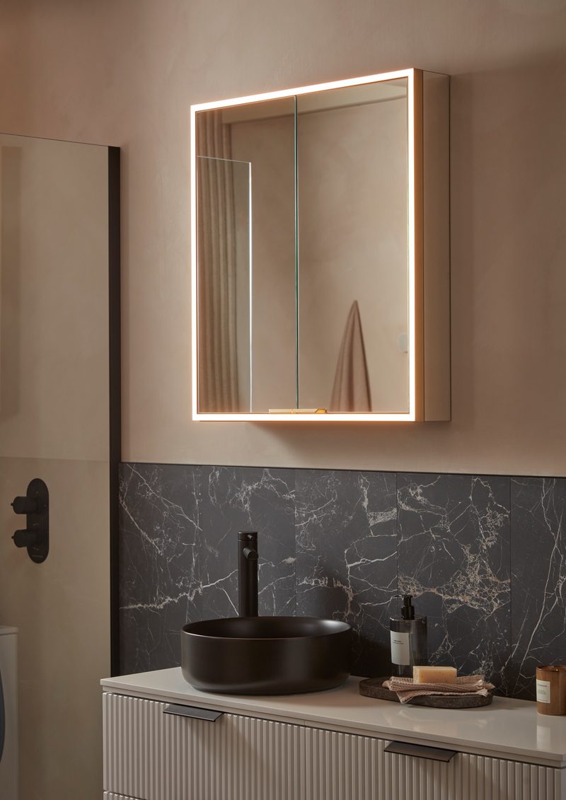 Vault double cabinet with Brass frame and mirrored sides lifestyle Vault double cabinet with Brass frame and mirrored sides lifestyle