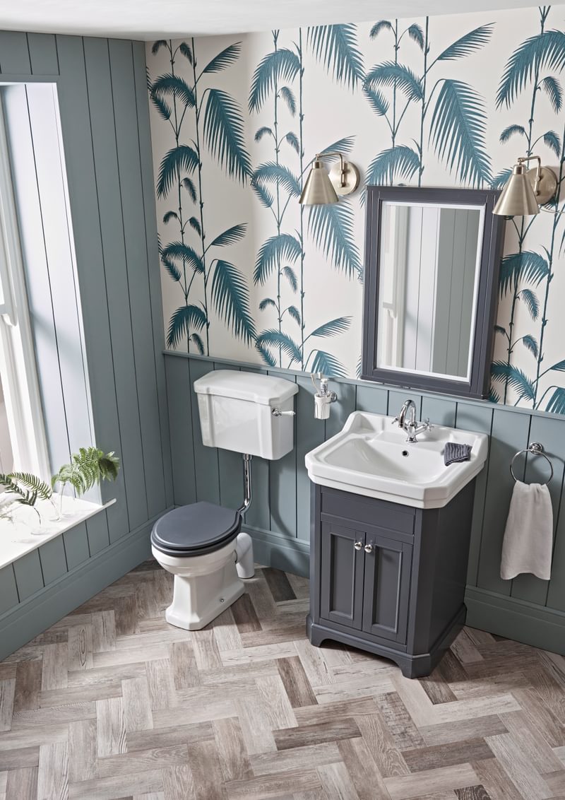 Vitoria 600 Low Cistern Dark Grey angle lifestyle Vitoria 600 Low Cistern Dark Grey angle lifestyle