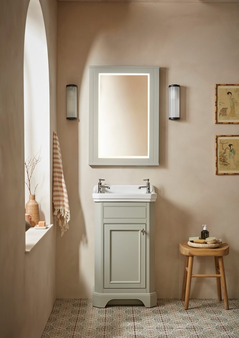 Vitoria Cloakroom Pebble Green Front on lifestyle Vitoria Cloakroom Pebble Green Front on lifestyle