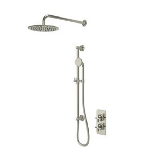 Walcot Dual Function Shower System with Outlet Riser Kit Overhead Shower Brushed Nickel 1102513 Walcot Dual Function Shower System with Outlet Riser Kit Overhead Shower Brushed Nickel 1102513