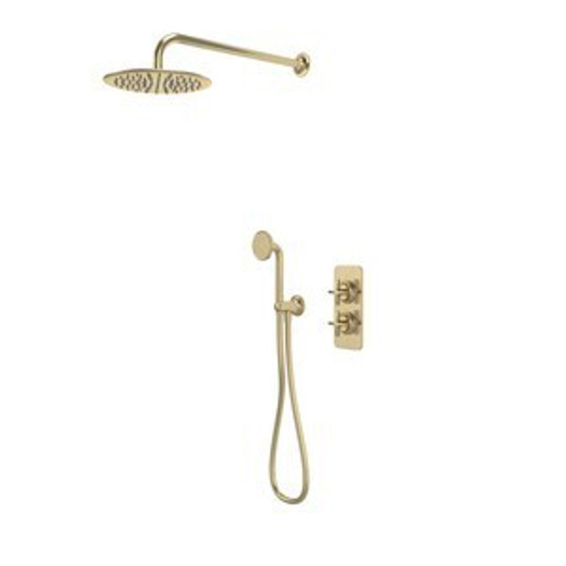 Walcot Dual Function Shower System with Overhead Shower Handset Outlet Brushed Brass 1102408 Walcot Dual Function Shower System with Overhead Shower Handset Outlet Brushed Brass 1102408