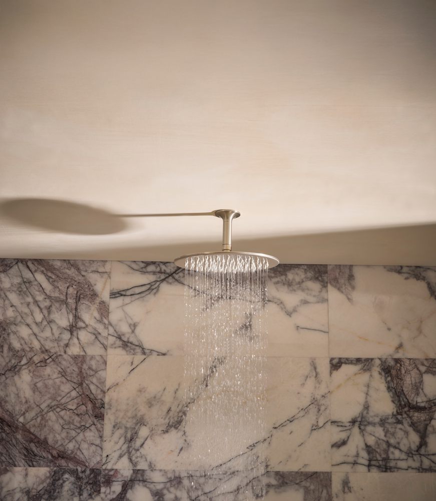 Walcot Shower Head Nickel Water Detail slide image Walcot Shower Head Nickel Water Detail slide image