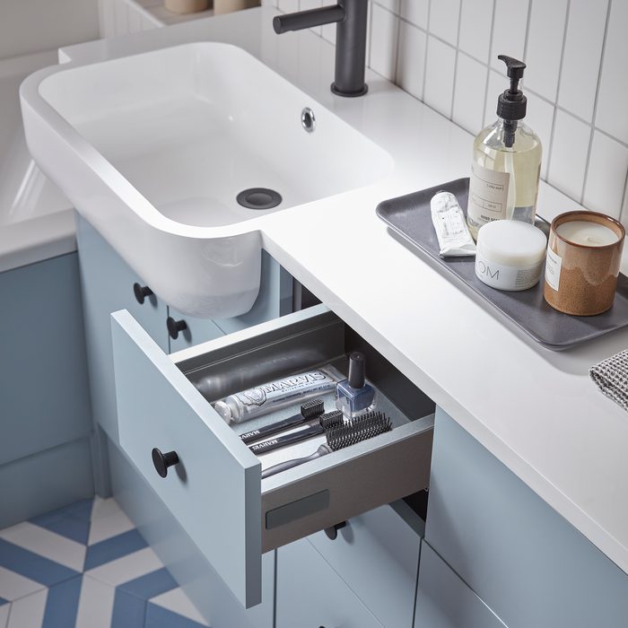 Calm Mineral Blue drawer open Detail dark tab