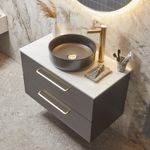 800mm unit Storm Grey with Bianco white worktop Black vessel basin detail Cadence 0630 slide image 800mm unit Storm Grey with Bianco white worktop Black vessel basin detail Cadence 0630 slide image