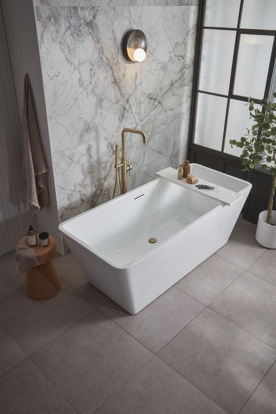 Accent Bath Double Ended Square with Storm nova Brass tap lifestyle top down