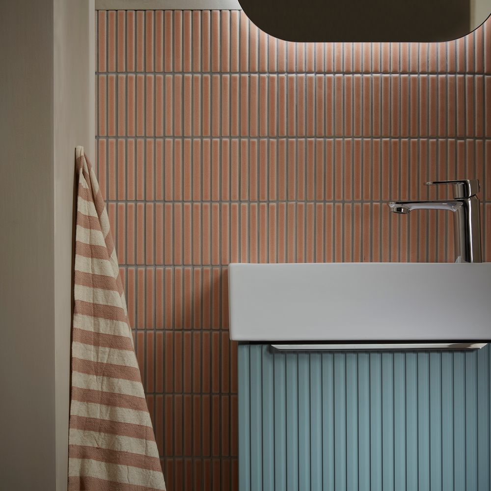 Alto Powder Blue Fluted Cloakroom Handle Detail slide image Alto Powder Blue Fluted Cloakroom Handle Detail slide image