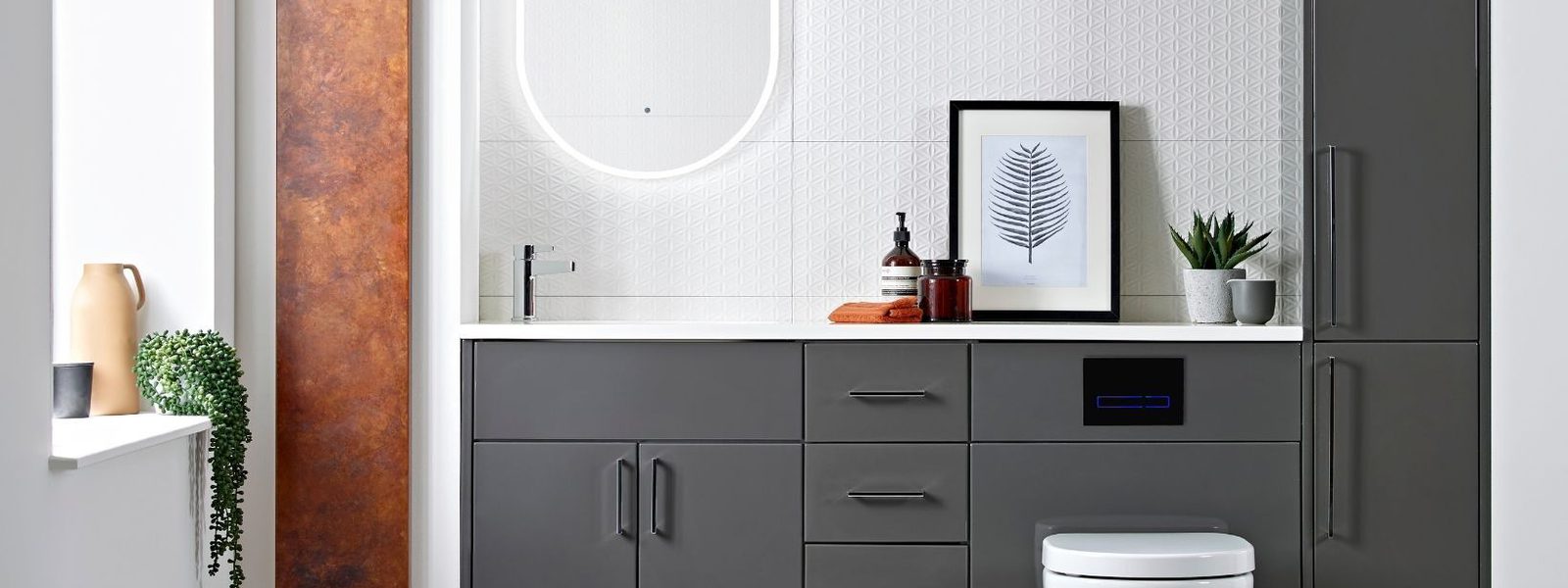 Aruba Gloss Dark Clay Aruba Oak Get the Look Fitted Furniture Leading Image