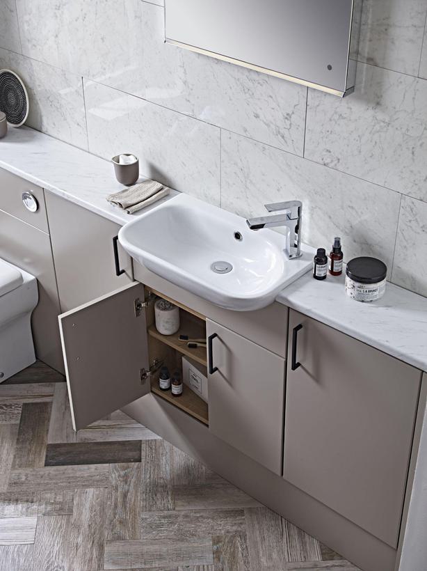 Aruba mocha run with drawer open and note basin lifestyle