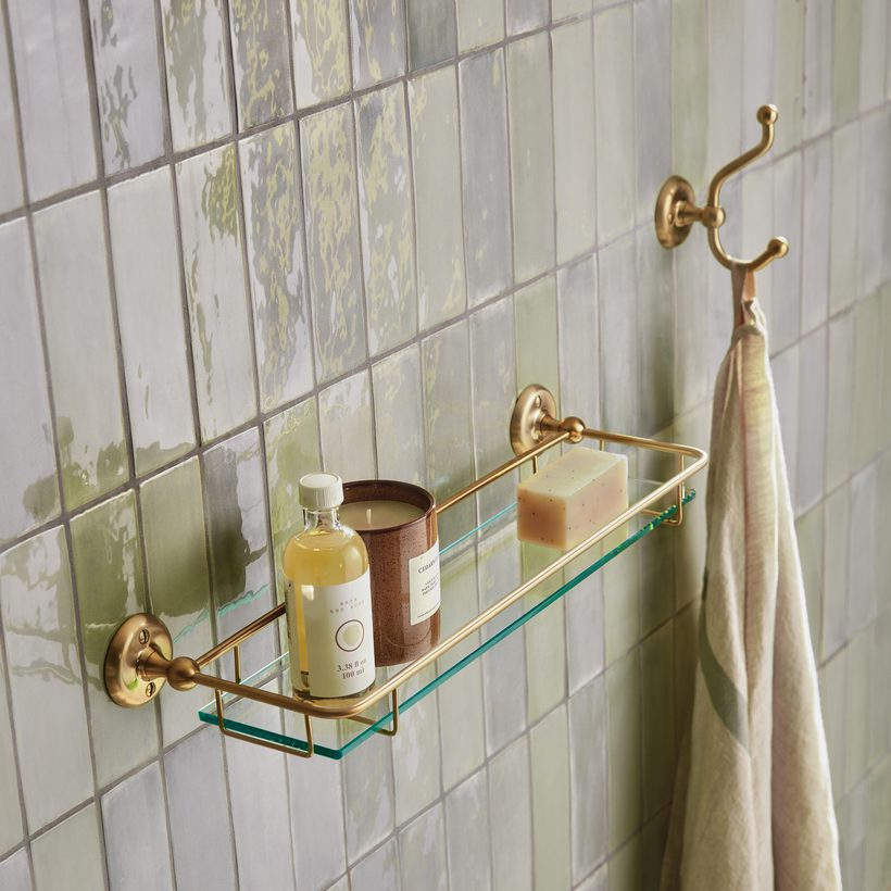 Avening brass glass shelf lifestyle Avening brass glass shelf lifestyle