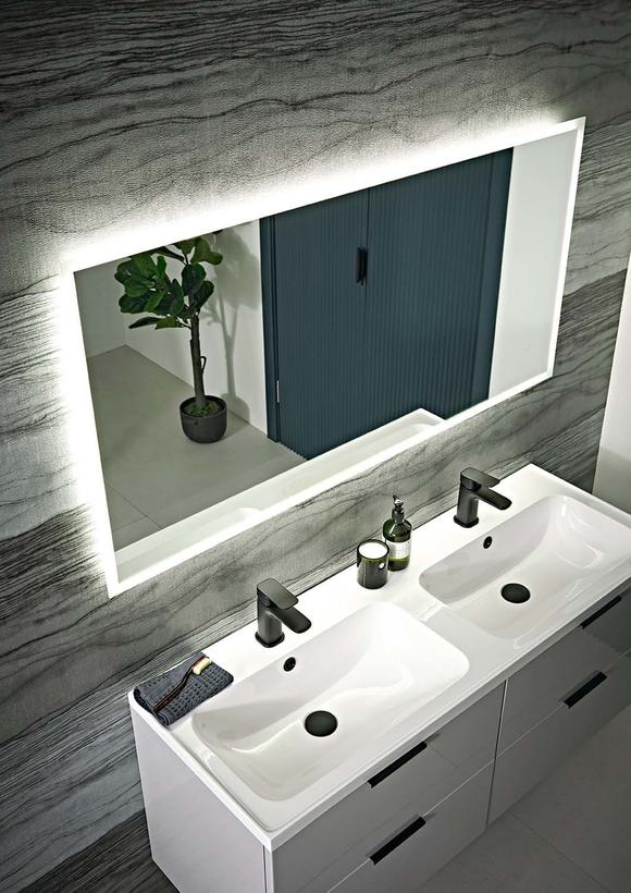 Beta illuminated mirror top down lifestyle copy
