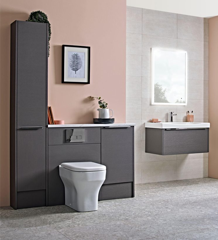 Charcoal Elm fitted run with wall mounted unit lifestyle Charcoal Elm fitted run with wall mounted unit lifestyle