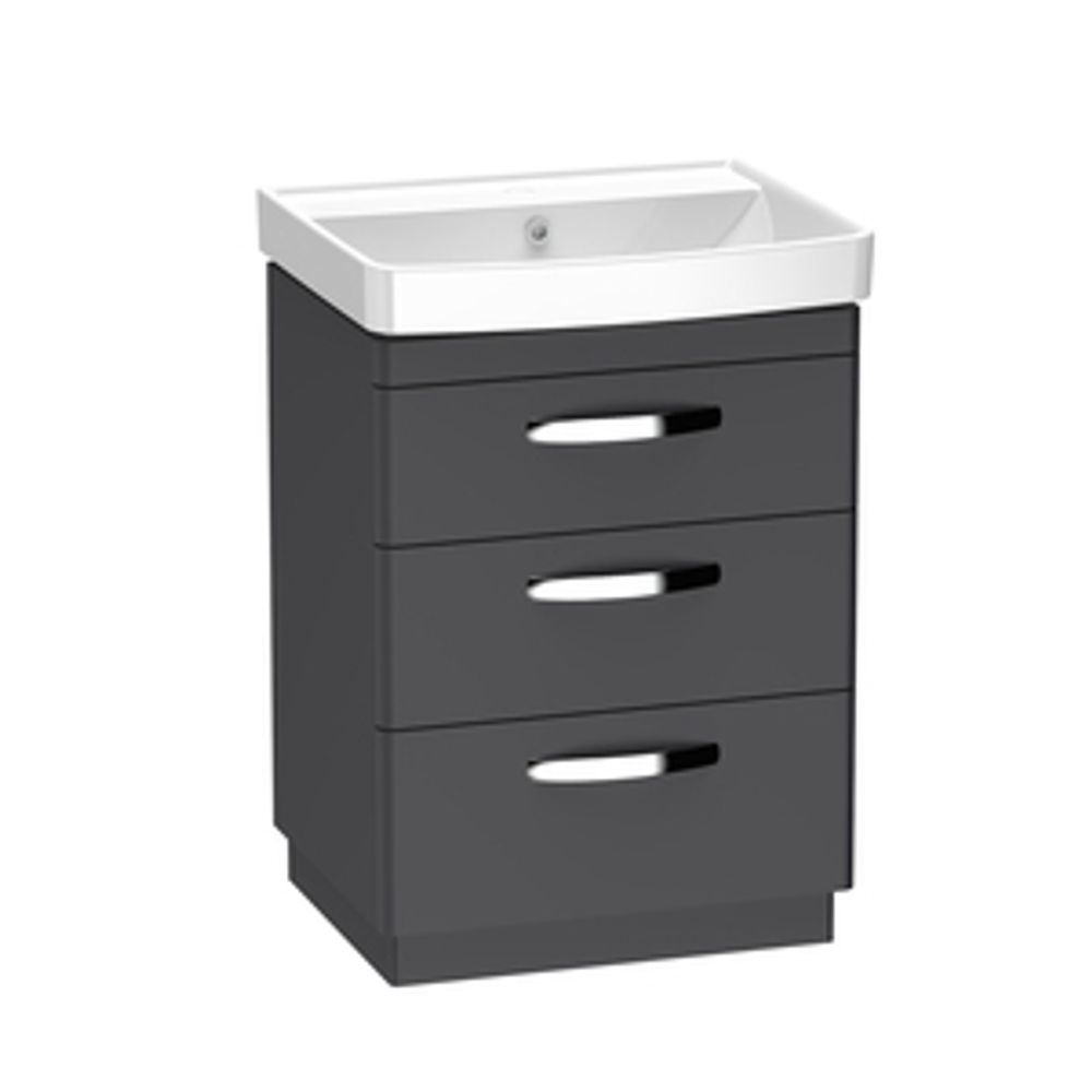 Compass 600 Three Drawer Vanity Unit Matt Storm Grey 1065802 slide image Compass 600 Three Drawer Vanity Unit Matt Storm Grey 1065802 slide image
