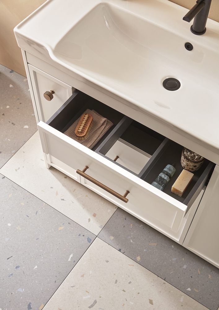 Concierge Matt White 1000mm Drawer Open Lifestyle slide image Concierge Matt White 1000mm Drawer Open Lifestyle slide image