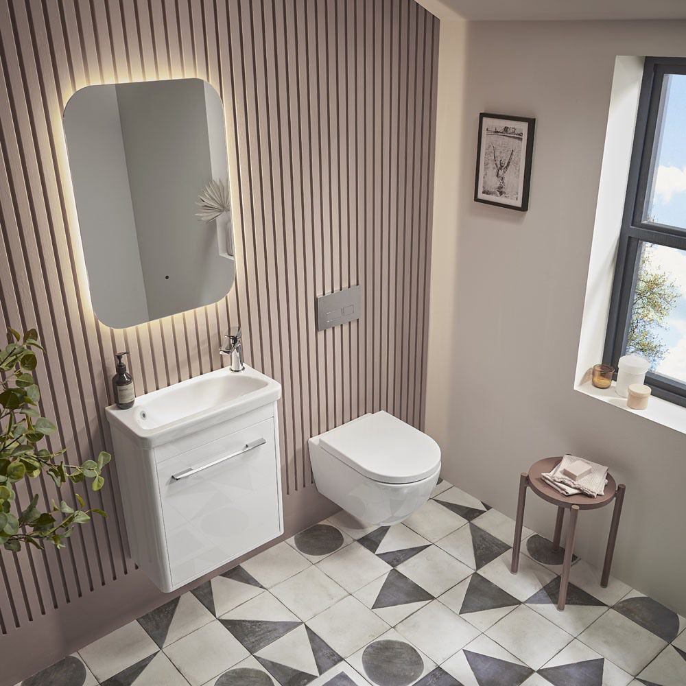 Contour wall mounted cloakroom unit gloss white lifestyle slide image Contour wall mounted cloakroom unit gloss white lifestyle slide image