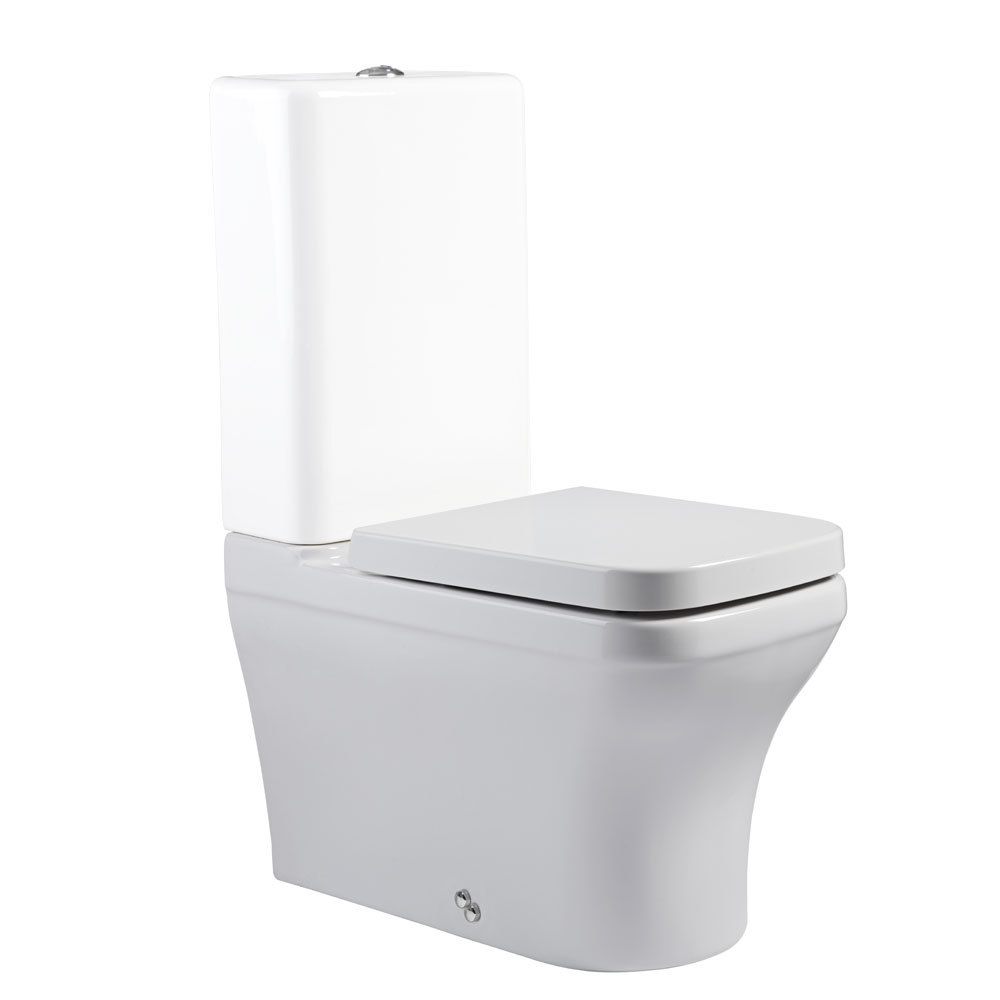 ceramic close coupled toilet pan with toilet seat slide image