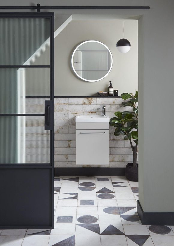 Esta light grey wall mounted round mirror lifestyle Esta light grey wall mounted round mirror lifestyle