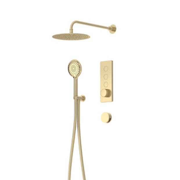 Event Click Triple Function Push Button Shower System With Handset Outlet Shower Head And Smartflow Brushed Brass 1068763 Event Click Triple Function Push Button Shower System With Handset Outlet Shower Head And Smartflow Brushed Brass 1068763