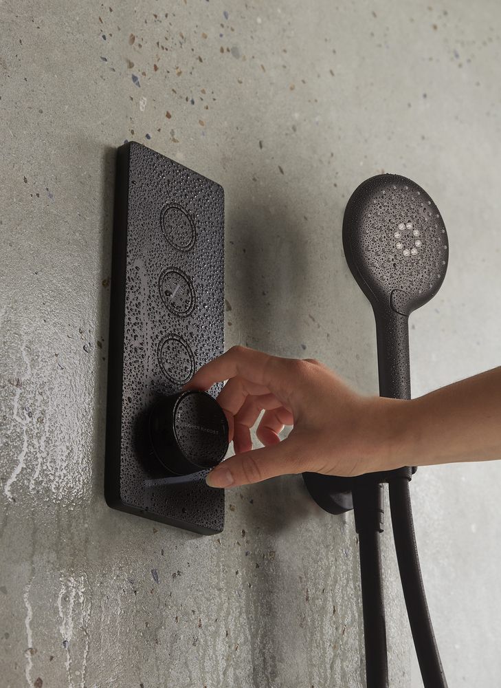 Event Click Black Triple Function Valve With Water Handset and Hand Lifestyle slide image Event Click Black Triple Function Valve With Water Handset and Hand Lifestyle slide image