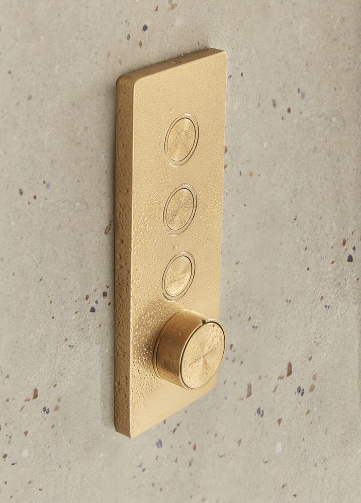 Event Click Brushed Brass Triple Function Valve With Water Handset Lifestyle slide image Event Click Brushed Brass Triple Function Valve With Water Handset Lifestyle slide image