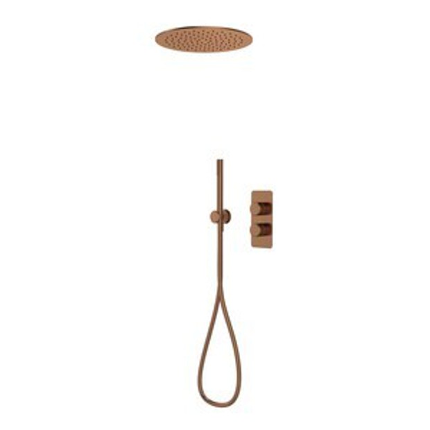 Faber Dual Function Shower System with Handset and Ceiling Head Brushed Bronze 1102798 Faber Dual Function Shower System with Handset and Ceiling Head Brushed Bronze 1102798