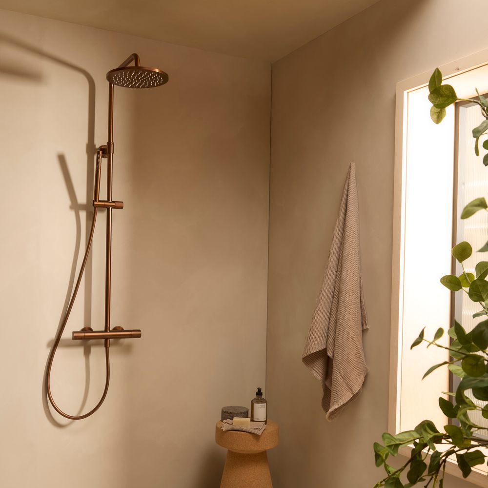 Faber Brushed Bronze Duel Function Bar Shower Lifestyle slide image Faber Brushed Bronze Duel Function Bar Shower Lifestyle slide image