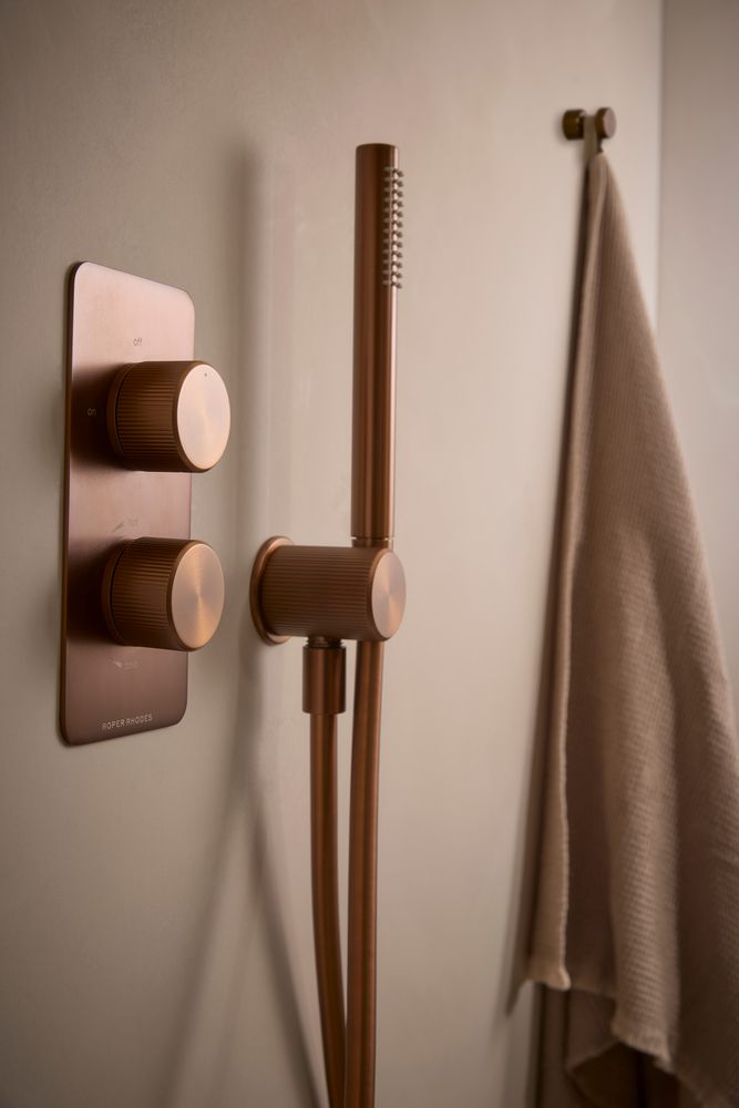 Faber Brushed Bronze Shower Handset and Valve Lifestyle 2 slide image Faber Brushed Bronze Shower Handset and Valve Lifestyle 2 slide image