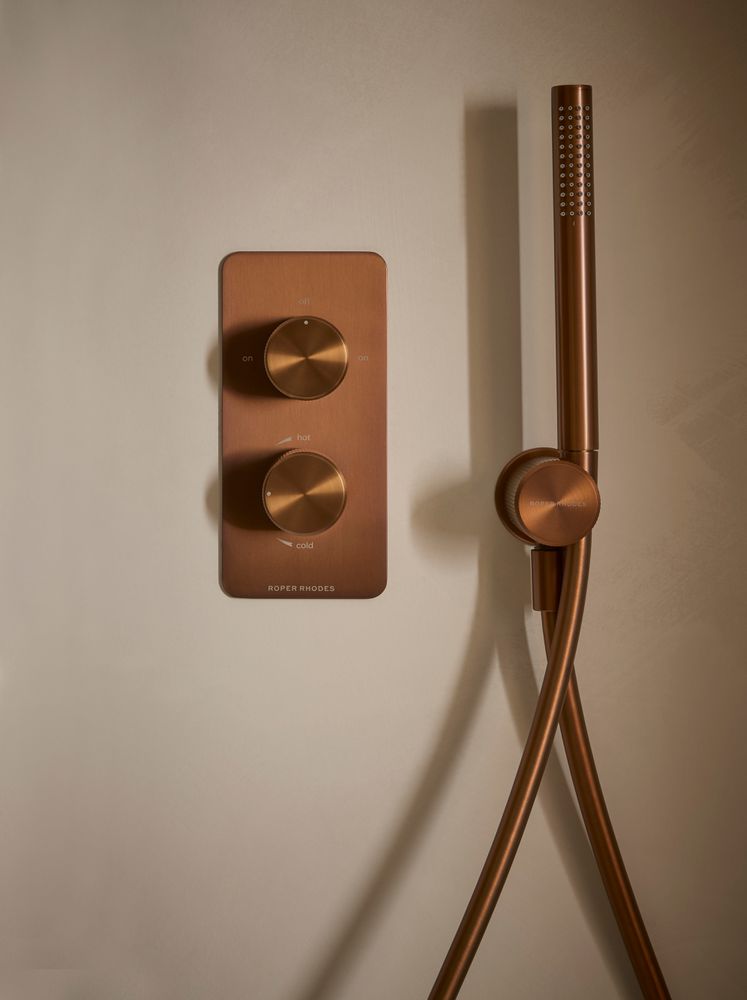Faber Brushed Bronze Shower Handset and Valve Lifestyle slide image Faber Brushed Bronze Shower Handset and Valve Lifestyle slide image