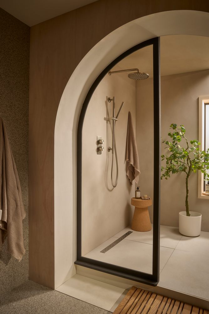 Faber Brushed Nickel Duel Function Overhead Shower Lifestyle slide image Faber Brushed Nickel Duel Function Overhead Shower Lifestyle slide image