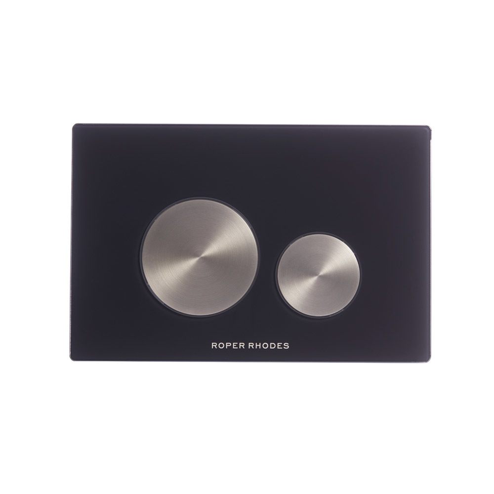 Glass dual flush push plate Brass buttons slide image Glass dual flush push plate Brass buttons slide image