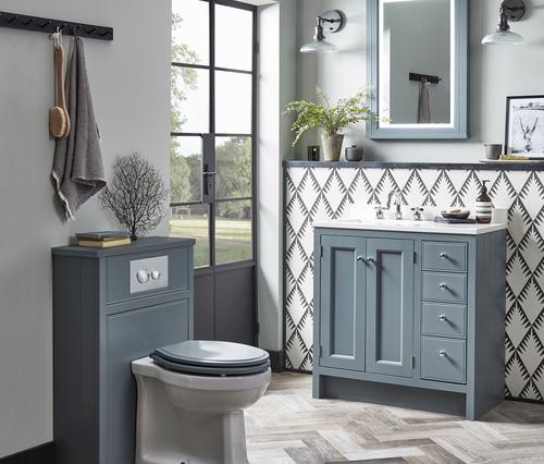 Hampton Slim back to wall WC unit and colour matched worktop - Derwent Blue Video
