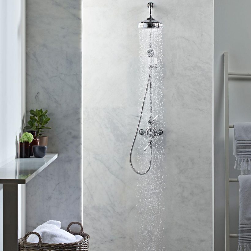 traditional exposed shower with marble shower wall traditional exposed shower with marble shower wall