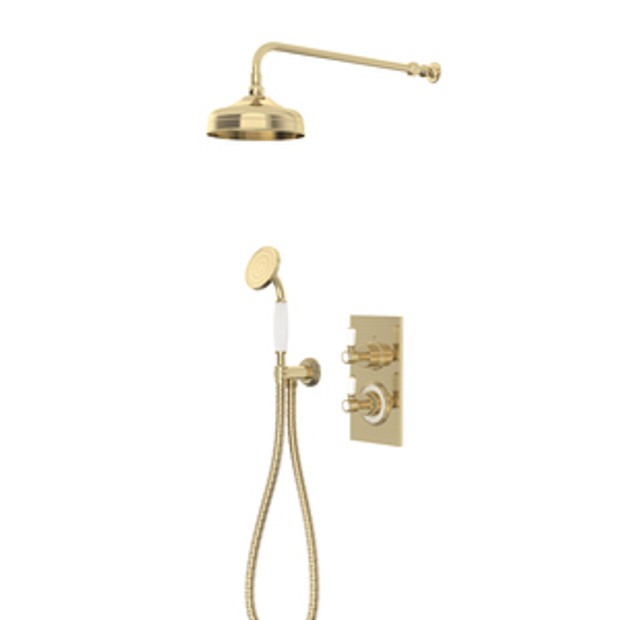 Keswick Dual Function Concealed Shower System With Arm And Handset Outlet Timeless Brushed Brass 1065569 Keswick Dual Function Concealed Shower System With Arm And Handset Outlet Timeless Brushed Brass 1065569