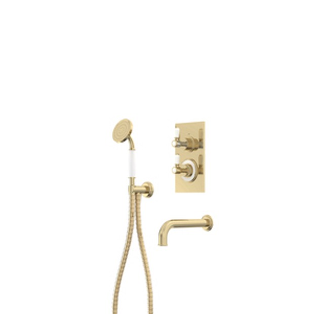 Keswick Dual Function Concealed Shower System With Bath Spout And Handset Outlet Timeless Brushed Brass 1065798 Keswick Dual Function Concealed Shower System With Bath Spout And Handset Outlet Timeless Brushed Brass 1065798