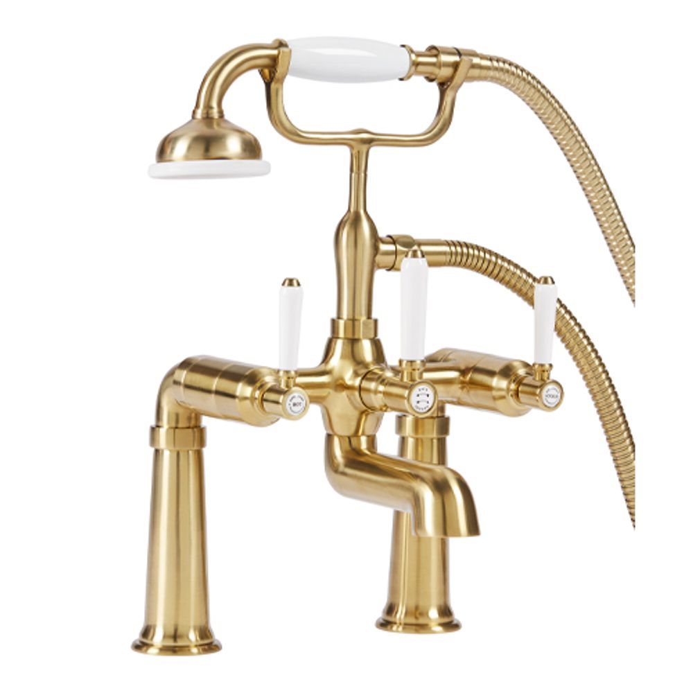 Gold Handle Roper Rhodes Keswick Shower Bath Mixer - Brushed Brass | Bathroom Taps | Roper Rhodes